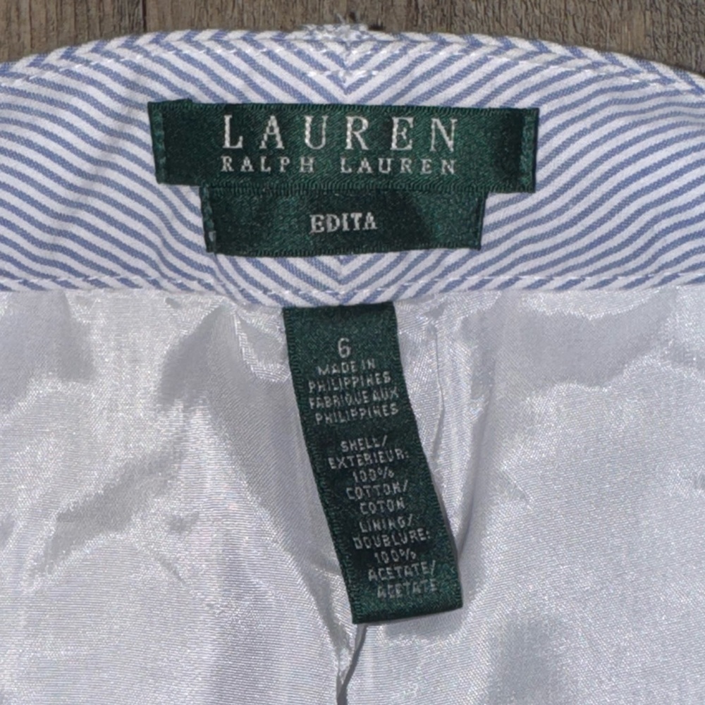 Lauren Ralph Lauren Edita Seersucker Blue White Stripe Pants, Size 6 - Picture 11 of 12